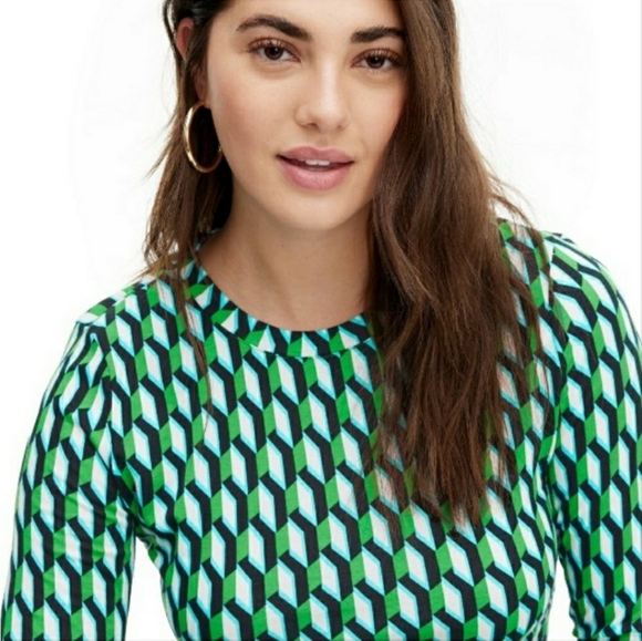 Set - DVF for Target Women's Crewneck Arrow GeoGreen LongSleeve Top & Mini Skort - Picture 10 of 13